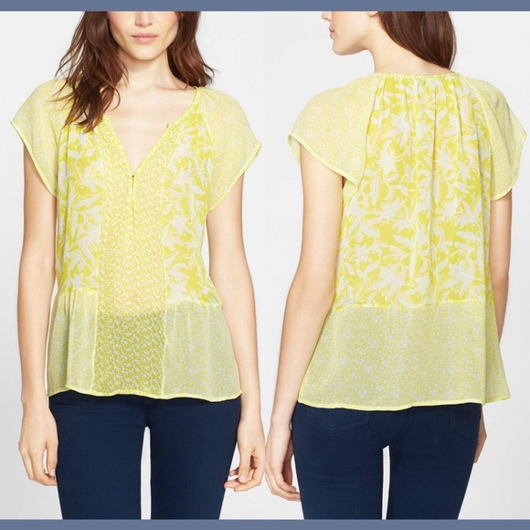 NWT $228 Joie‎ 'Anerae' Silk Top Yellow-Lime [SZ Medium ] - Picture 1 of 8